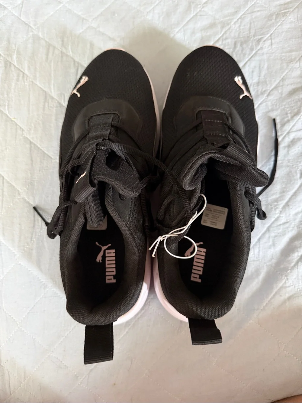 PUMA Black Knit Trainers with Pale Pink Accents